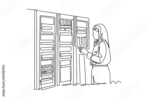  Data center concept. Single line draw design. Vector graphic illustration