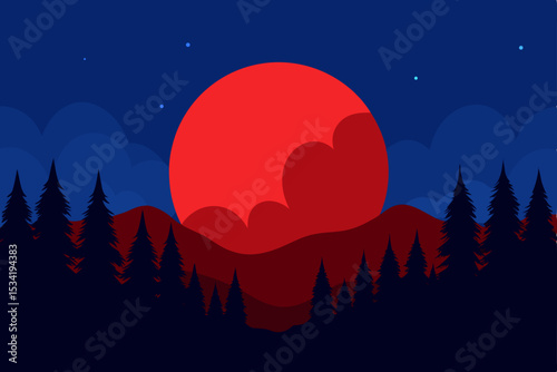 winter landscape with moon