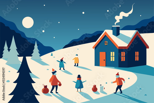 winter landscape with houses