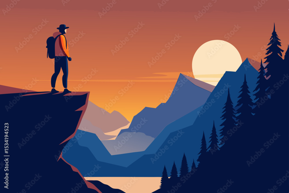 Fototapeta premium silhouette of a man in the mountains