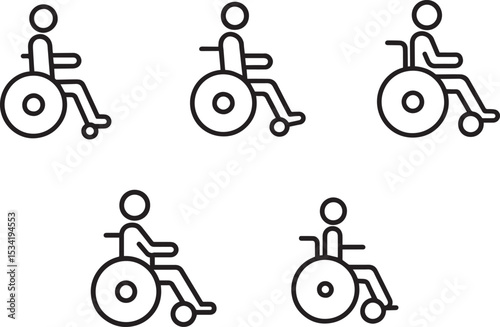 wheelchair vector icon set for accessibility signage, mobility assistance, and healthcare applications
