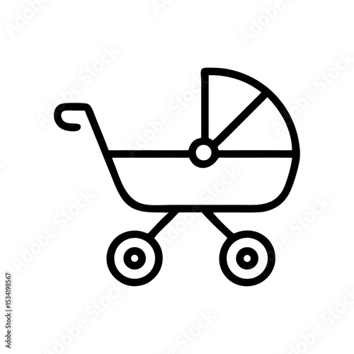 Baby stroller outline icon, isolated on white background