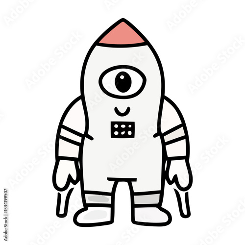 Colorful cartoon style space rocket vector illustration launching into the sky