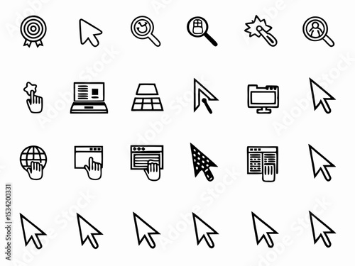 Collection of cursor icons for web design and development projects featuring mouse pointers and hand gestures
