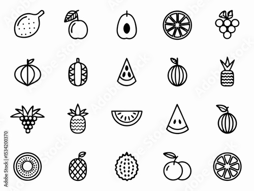 Collection of fruit icons vector design featuring apple orange pineapple watermelon and other delicious fruits