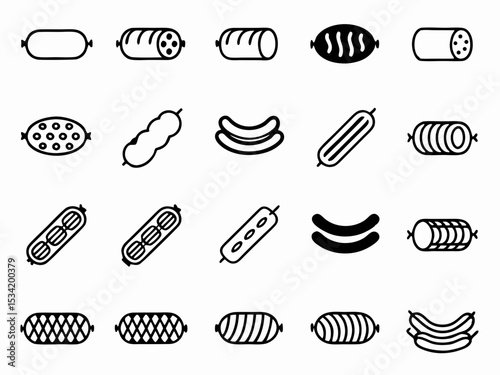 Sausage meat vector icon set collection of different sausages and meat products for menu and design needs