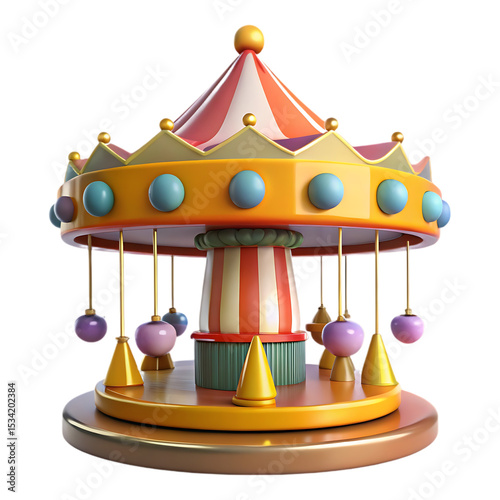 Cartoon carousel ride isolated on transparent background