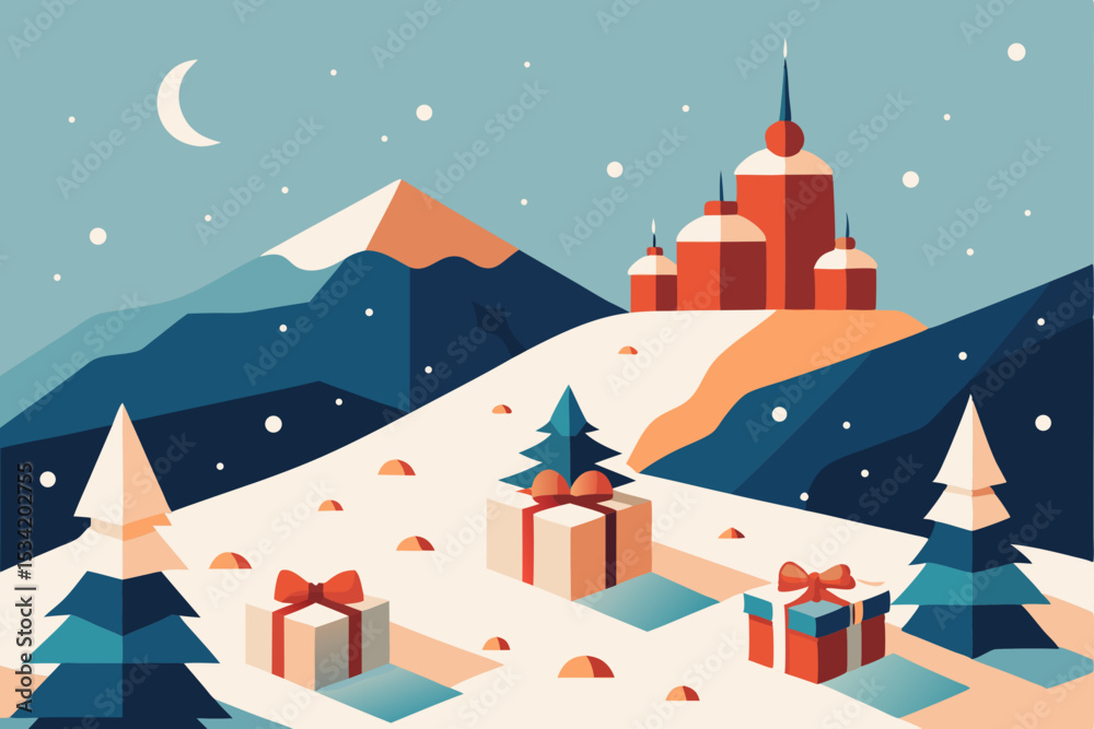 Fototapeta premium winter landscape with houses