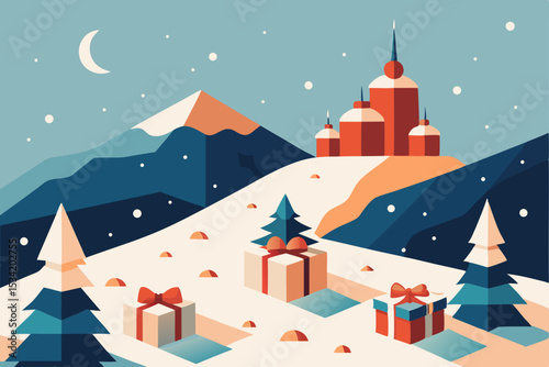 winter landscape with houses