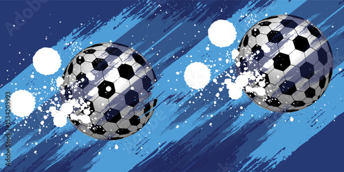 vector black grunge soccer ball on white and blue