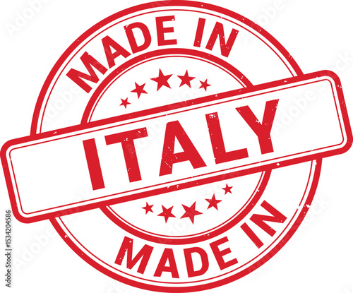 Made in Italy red grunge round stamp,sign, logo, badge, icon, sticker, label, emblem, stamp, symbol, black, line, flat vector, isolated illustration.