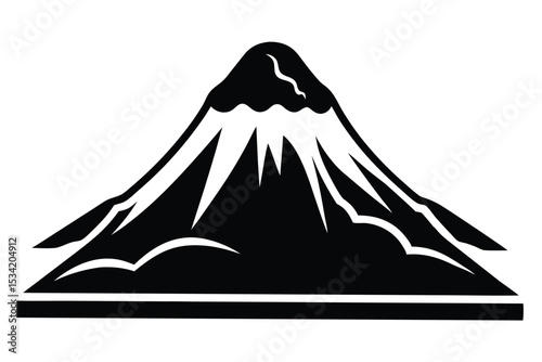 Graphic Image Depicting a Mountain Silhouette with Snow and a Stream, on a Base