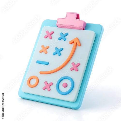 3D Strategy Clipboard: Business Planning, Tactic Design, Marketing Plan, Teamwork, Project Management, Goals, and Success Concept