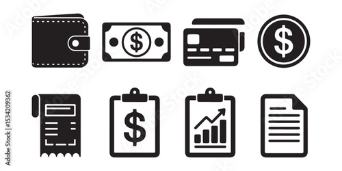 Financial Icons Wallet, Cash, Credit Card, and More