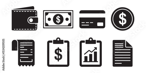 Financial Icons Wallet, Money, Credit Card, and More