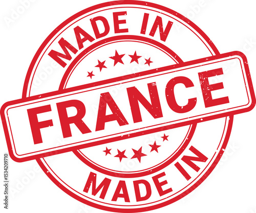 Made in  France red grunge round stamp,sign, logo, badge, icon, sticker, label, emblem, stamp, symbol, black, line, flat vector, isolated illustration.