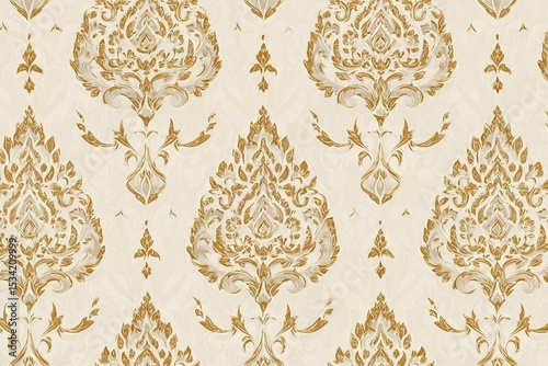 Elegant Gold and Beige Damask Pattern Seamless Texture Background for Wallpaper or Fabric Design