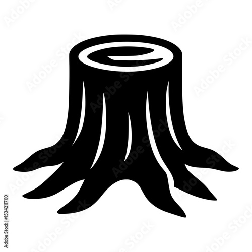 Tree stump silhouette in black and white vector illustration style