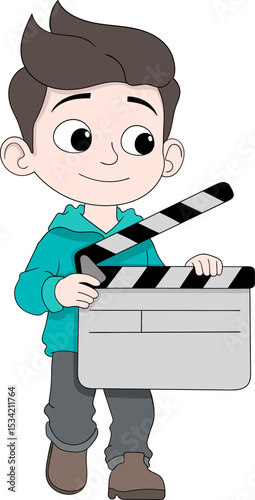 Cartoon Boy with Clapperboard in Motion