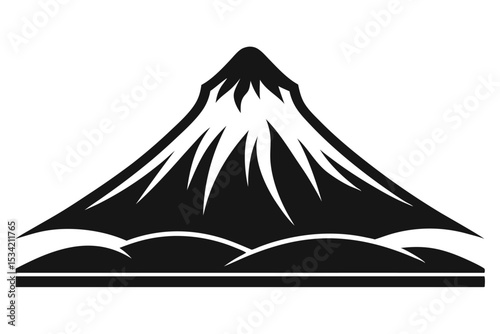 Simple Black Silhouette of a Mountain Peak with Land Illustration Graphic Design