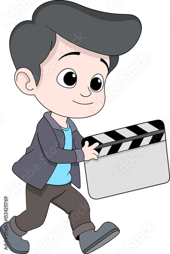 Cartoon Boy Holding Movie Clapperboard