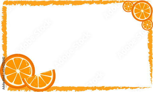 Square frame with orange. Bright summer orange citrus banner. Vector illustration with empty space for text.