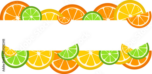 Vector banner with fresh and juicy citrus fruits on a white background.