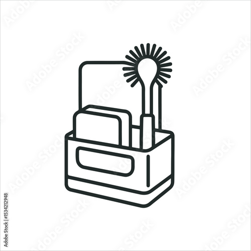 Sink Caddy Organizer with High Brush Holder, Kitchen  vector line art 