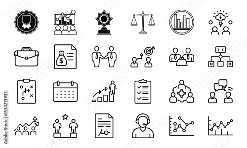 Collection of business and finance icons illustrating concepts of growth and success