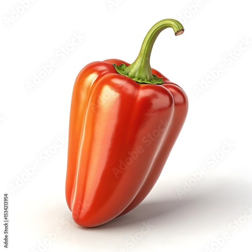 Red Bell Pepper Still Life: Close-Up of a Fresh, Glossy Vegetable on White Background, Food Photography, Healthy Eating, Cooking Ingredient