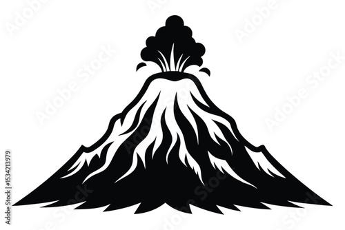 Stylized Volcano Eruption Icon Black and White Graphic Illustration of Natural Disaster Peak