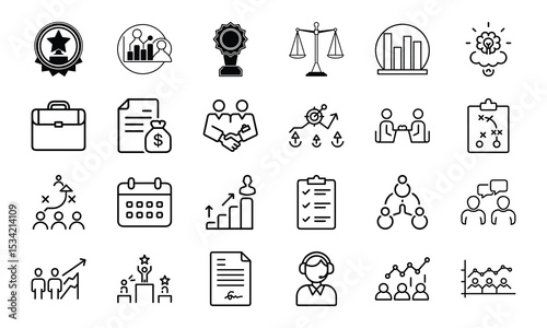 Business and finance icon set representing success strategy and collaboration