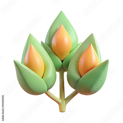 3D Render of Green Plant Buds: Isolated Illustration of Emerging Spring Growth, Nature-Inspired Design, Botanical Art, Plant Life Concept