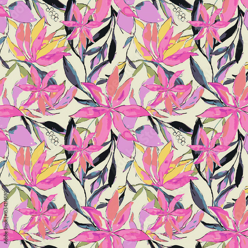 Fototapeta Naklejka Na Ścianę i Meble -  Abstract flower blooming design. Pattern with floral seamless. Grunge textured abstract art vector  with flower and plants in watercolor style.