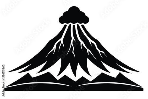 Black and White Graphic Design of Mountain with Eruption or Cloud Cover