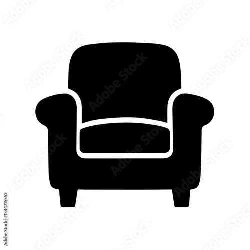 Armchair icon showing cushioned seat with armrests for comfort and relaxation in living room or lounge with transparent background
