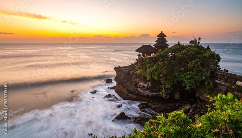 Coastal temple at sunset