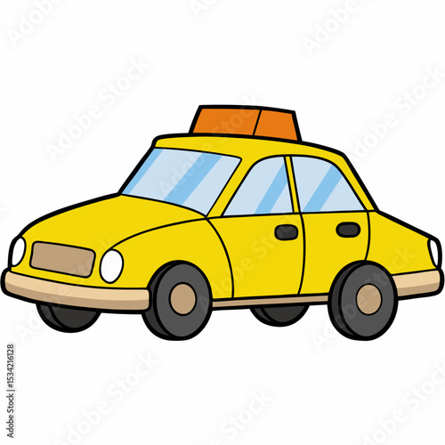 Cartoon yellow taxi isolated on white background. Taxi urban New york is a popular urban transport. Suitable for educational poster, logo, children's books and encyclopedias. Vector illustration