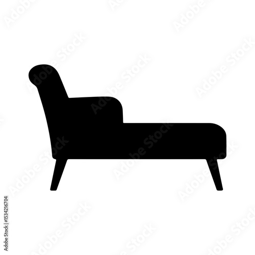 Chaise lounge icon featuring reclining upholstered seat with extended leg rest for indoor relaxation comfort and decor with transparent background

