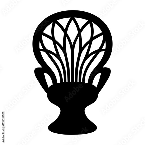 Peacock chair icon representing decorative high-back woven rattan chair for bohemian interior decor with transparent background
