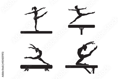 Set of gymnast beam silhouette on white background. Gymnast beam vector icon