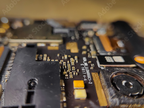 close up electronic circuit board of smartphone