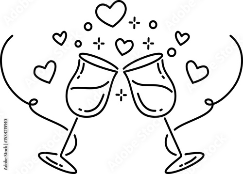 Hand drawn cocktail drink with heart outline