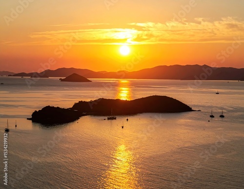 Golden sunset over tranquil islands