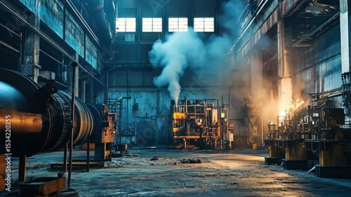 Eerie Industrial Interior: A Glimpse into a Derelict Factory