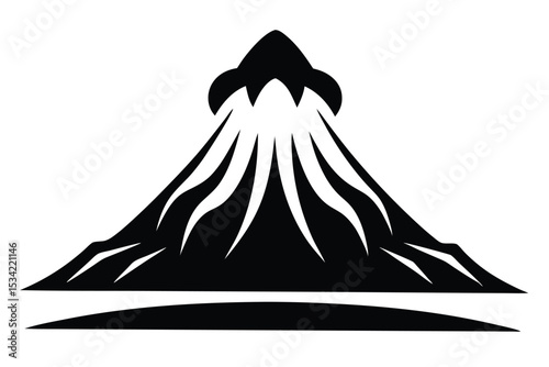 Stylized Black Mountain Peak Illustration with Distinct Ridges and a Ground Line Design