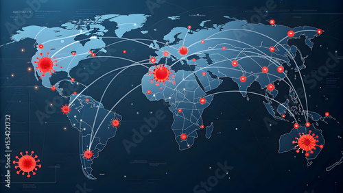 Global Virus Spread and Infection Map with Network Connections