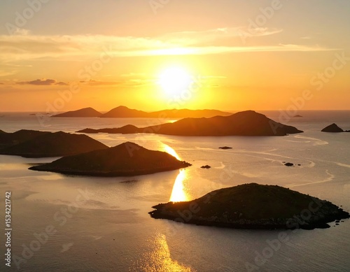 Golden sunset over islands