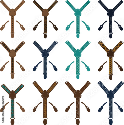 Stylish Vector Suspender Collection: Classic and Modern Braces for Fashion, Apparel, Formal Wear, Vintage Style, and Accessory Designs.