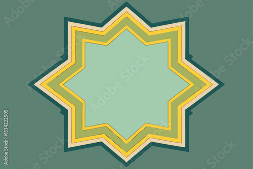 Abstract geometric star shape design with layered colored borders and muted background
